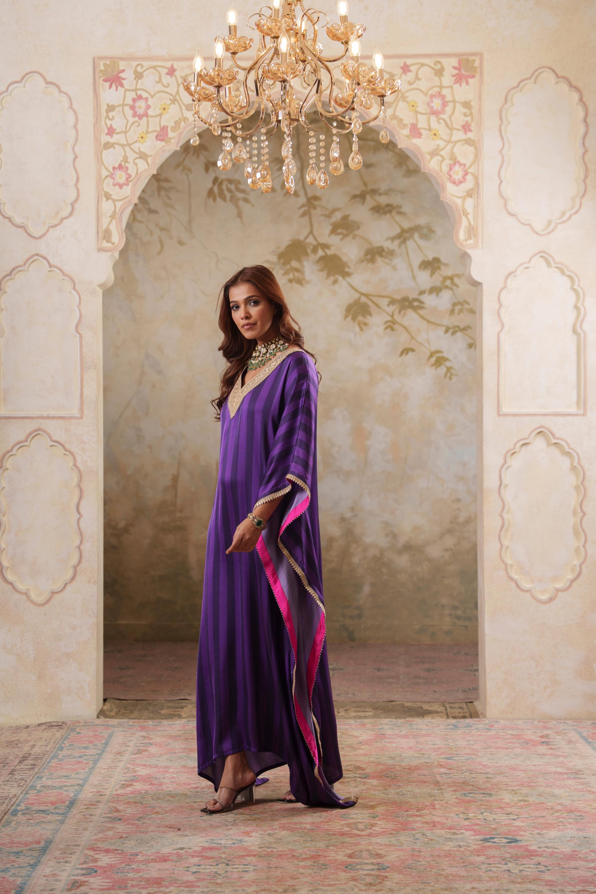 Maya: Purple Striped Kaftaan