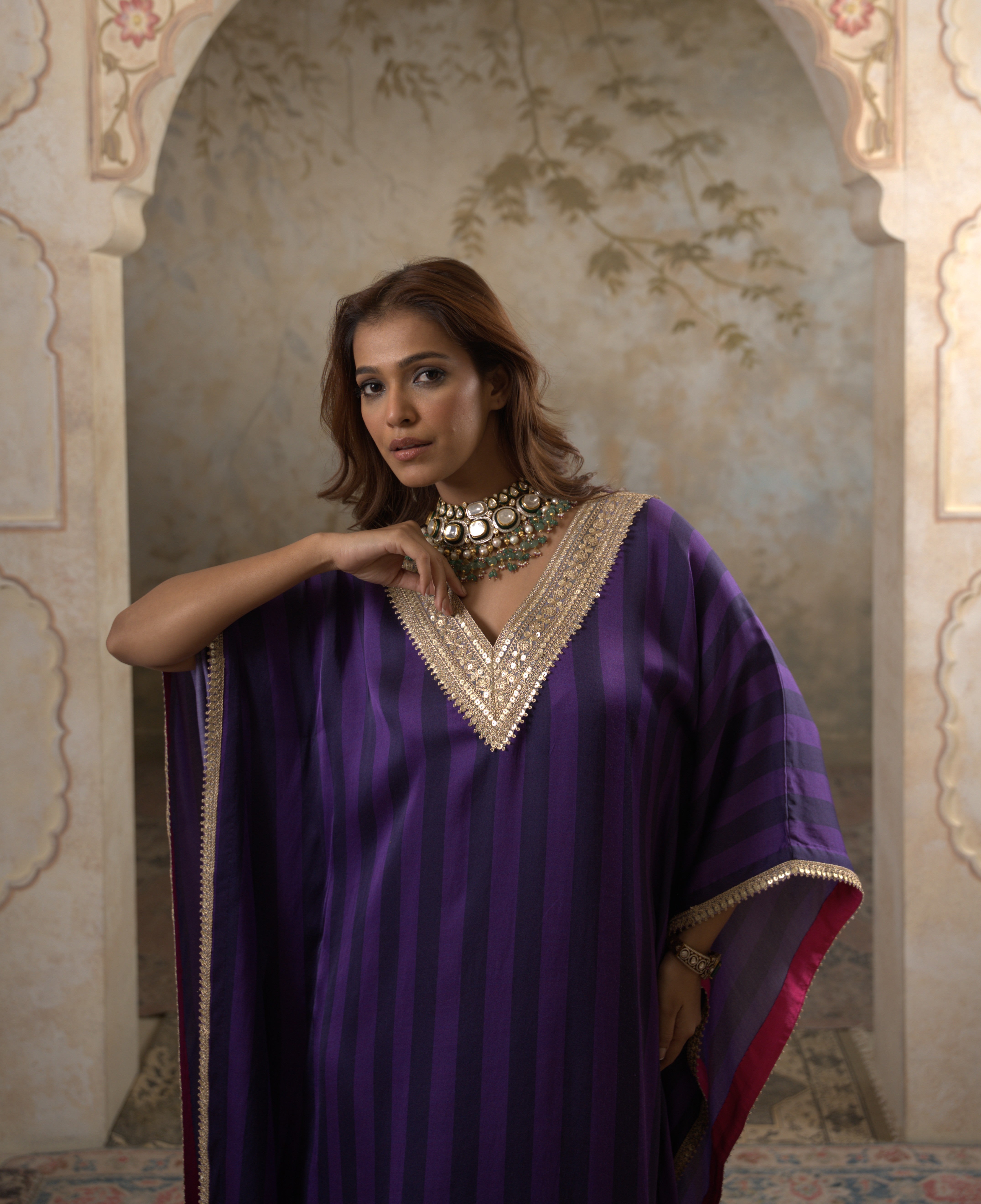 Maya: Purple Striped Kaftaan