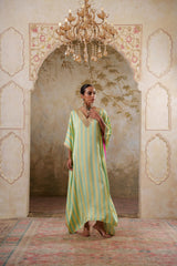 Maya: Lime Yellow Striped Kaftaan