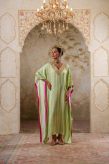 Maya: Lime Yellow Striped Kaftaan