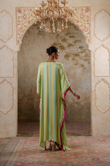 Maya: Lime Yellow Striped Kaftaan