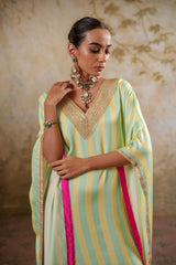 Maya: Lime Yellow Striped Kaftaan