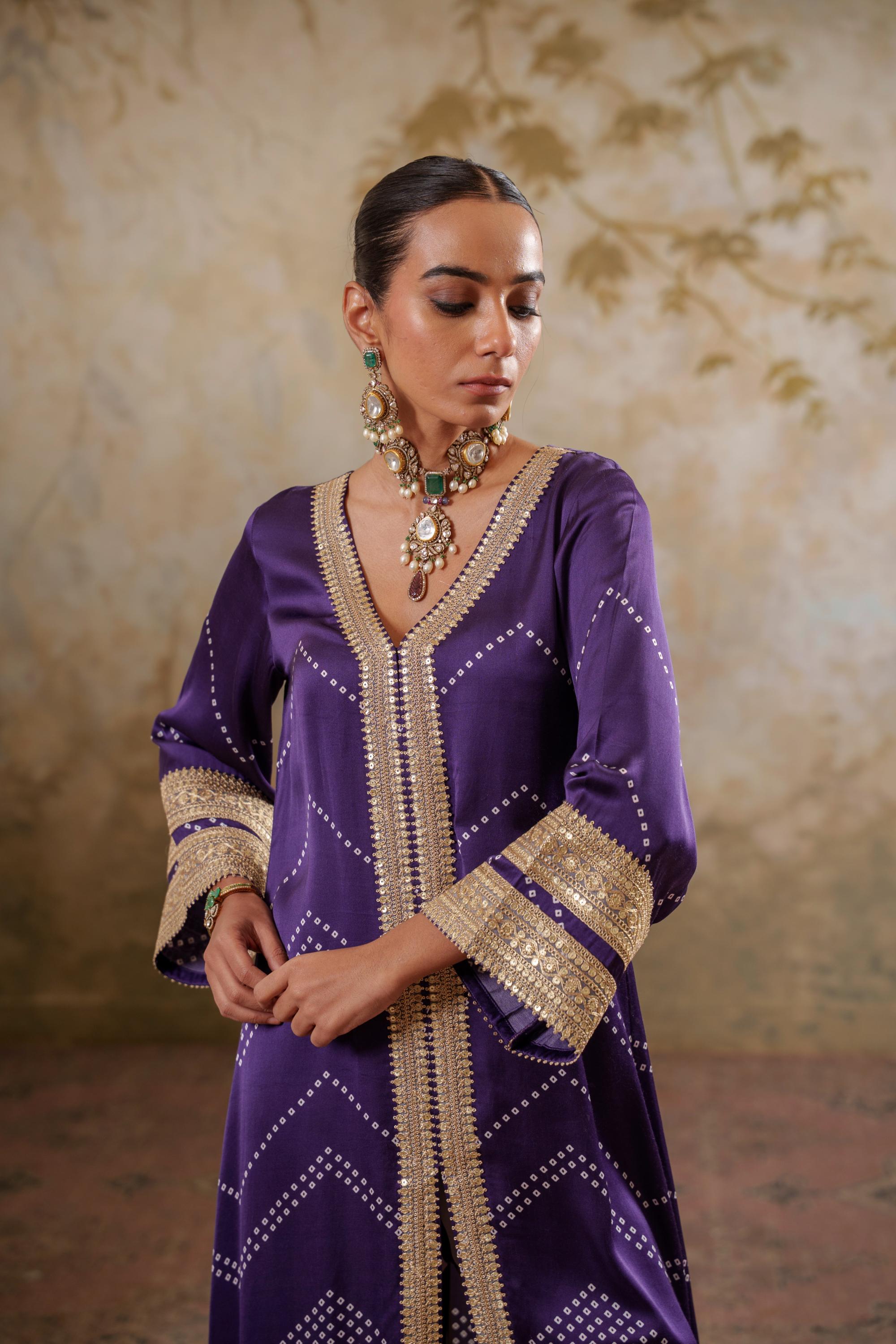 Maya: Purple Kurta With Striped Pants