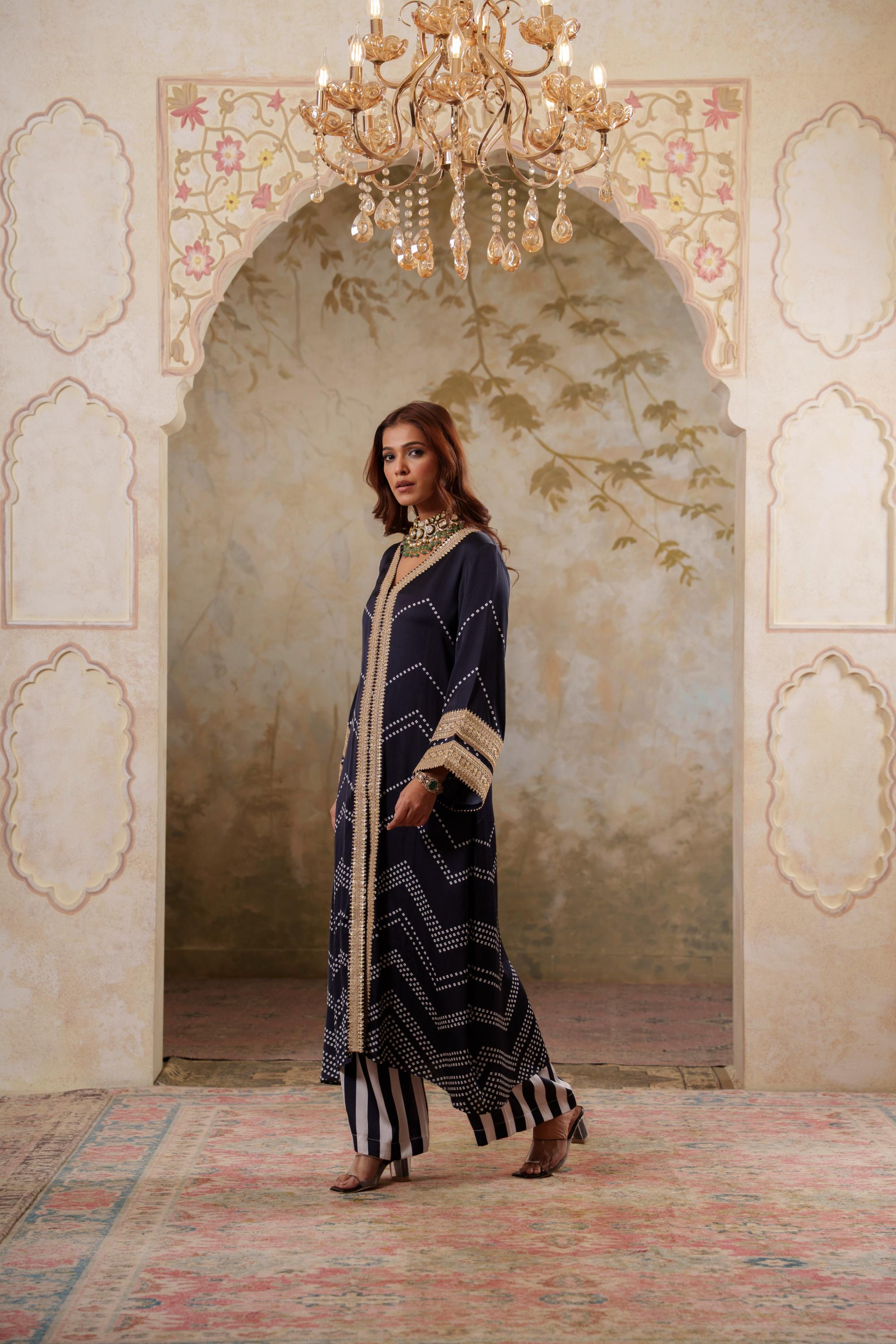 Maya: Black Kurta With Striped Pants