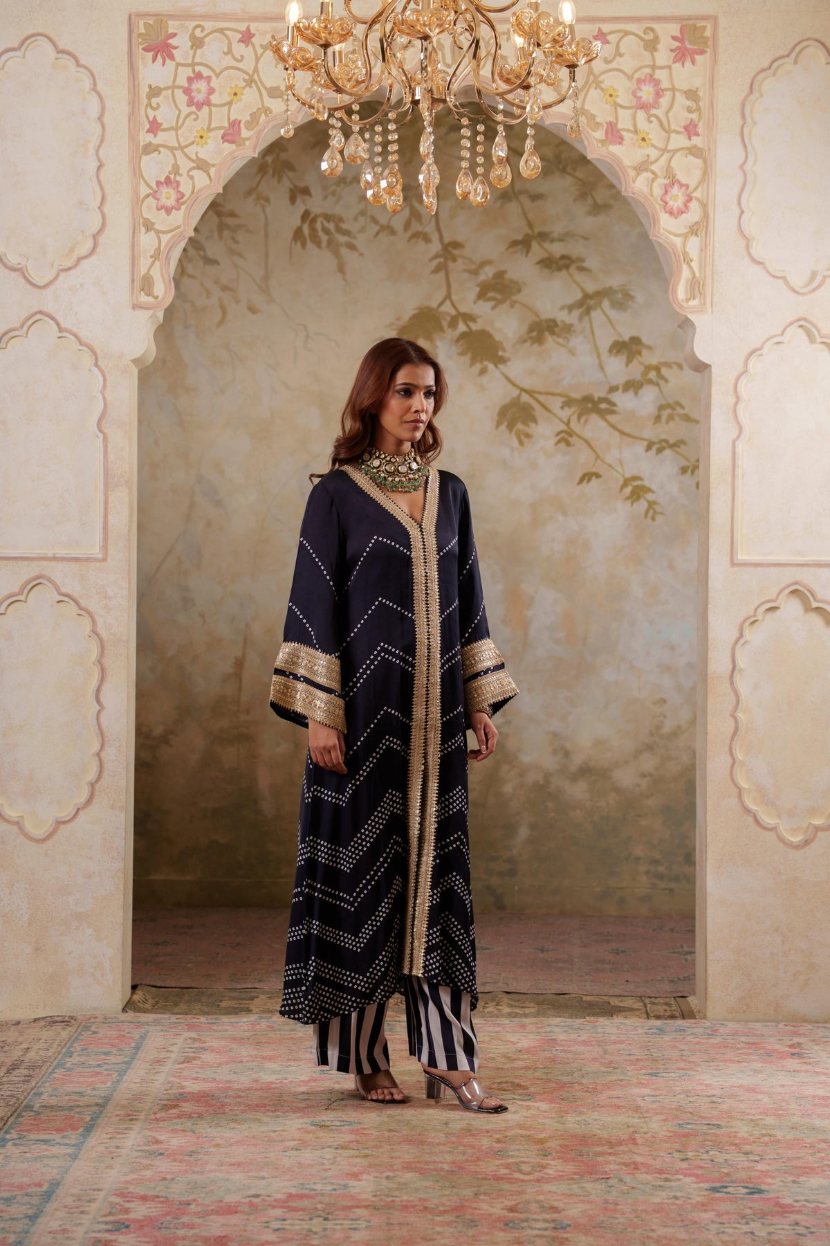 Maya: Black Kurta With Striped Pants