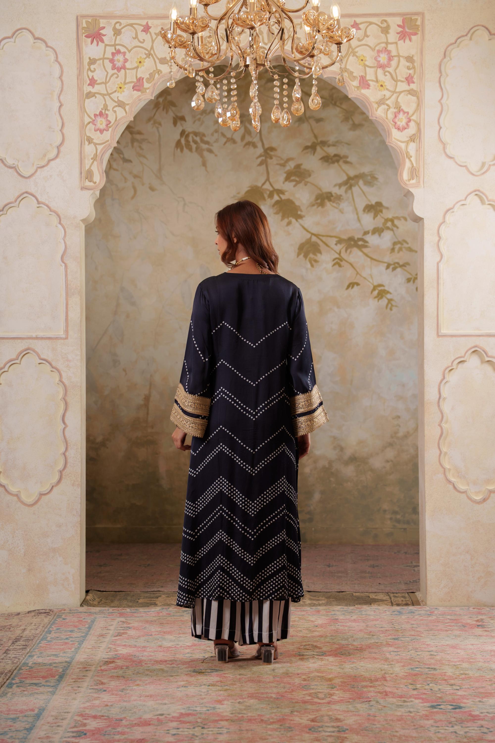 Maya: Black Kurta With Striped Pants