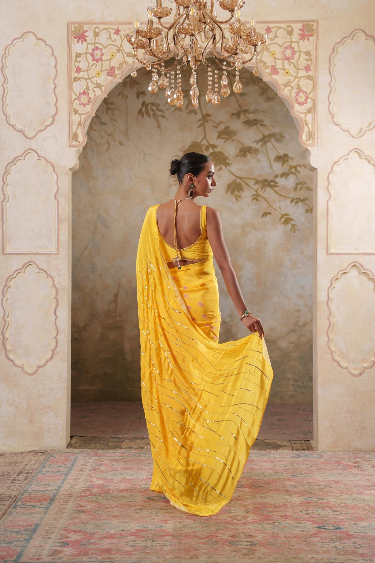 Maya: Yellow Digital Printed Hand Embroidred Saree with Unstiched Blouse Piece