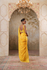 Maya: Yellow Digital Printed Hand Embroidred Saree with Unstiched Blouse Piece