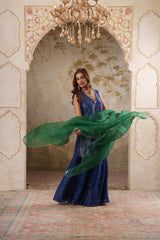 Maya: Blue Short Kurta with Sharara & Dupatta Set