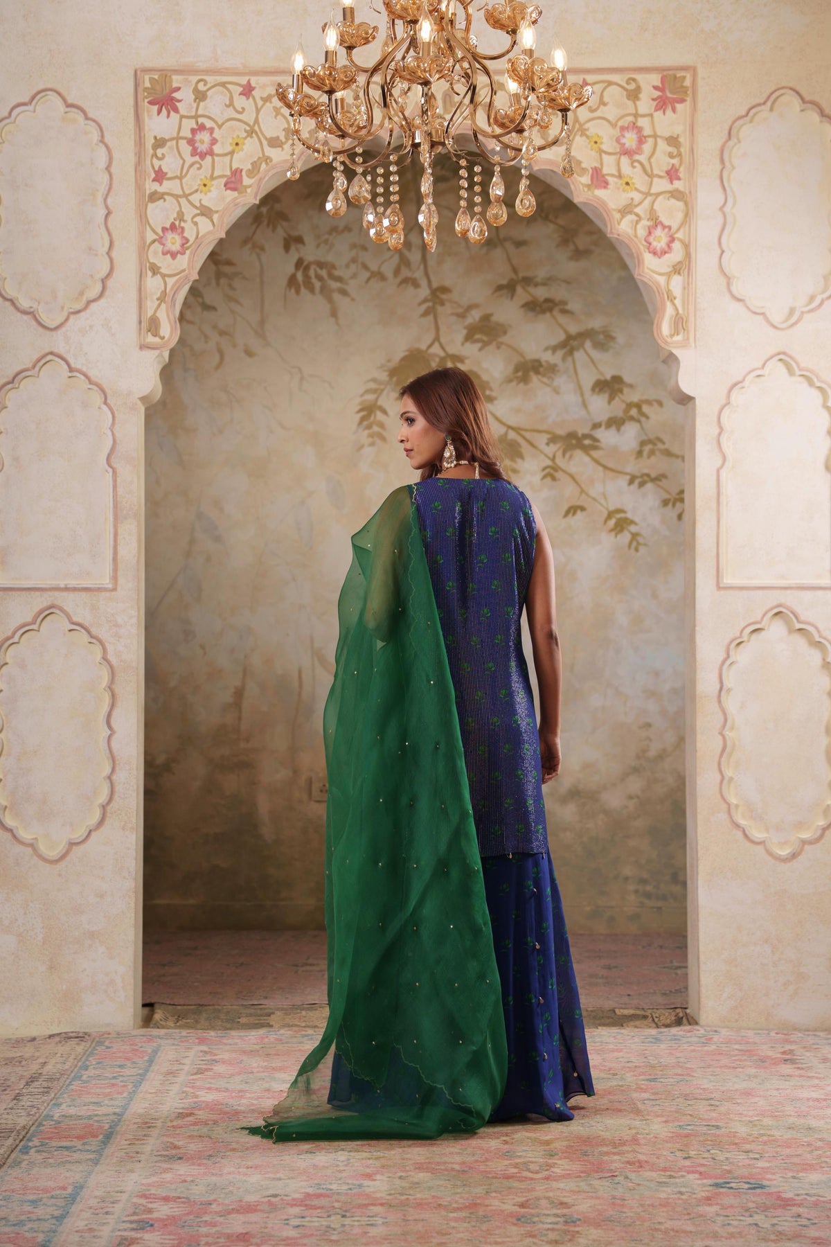 Maya: Blue Short Kurta with Sharara & Dupatta Set