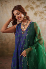 Maya: Blue Short Kurta with Sharara & Dupatta Set