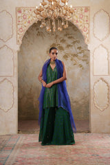 Maya: Green Short Kurta with Sharara & Dupatta Set
