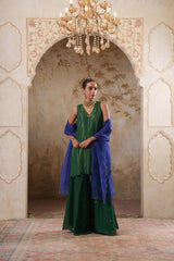 Maya: Green Short Kurta with Sharara & Dupatta Set