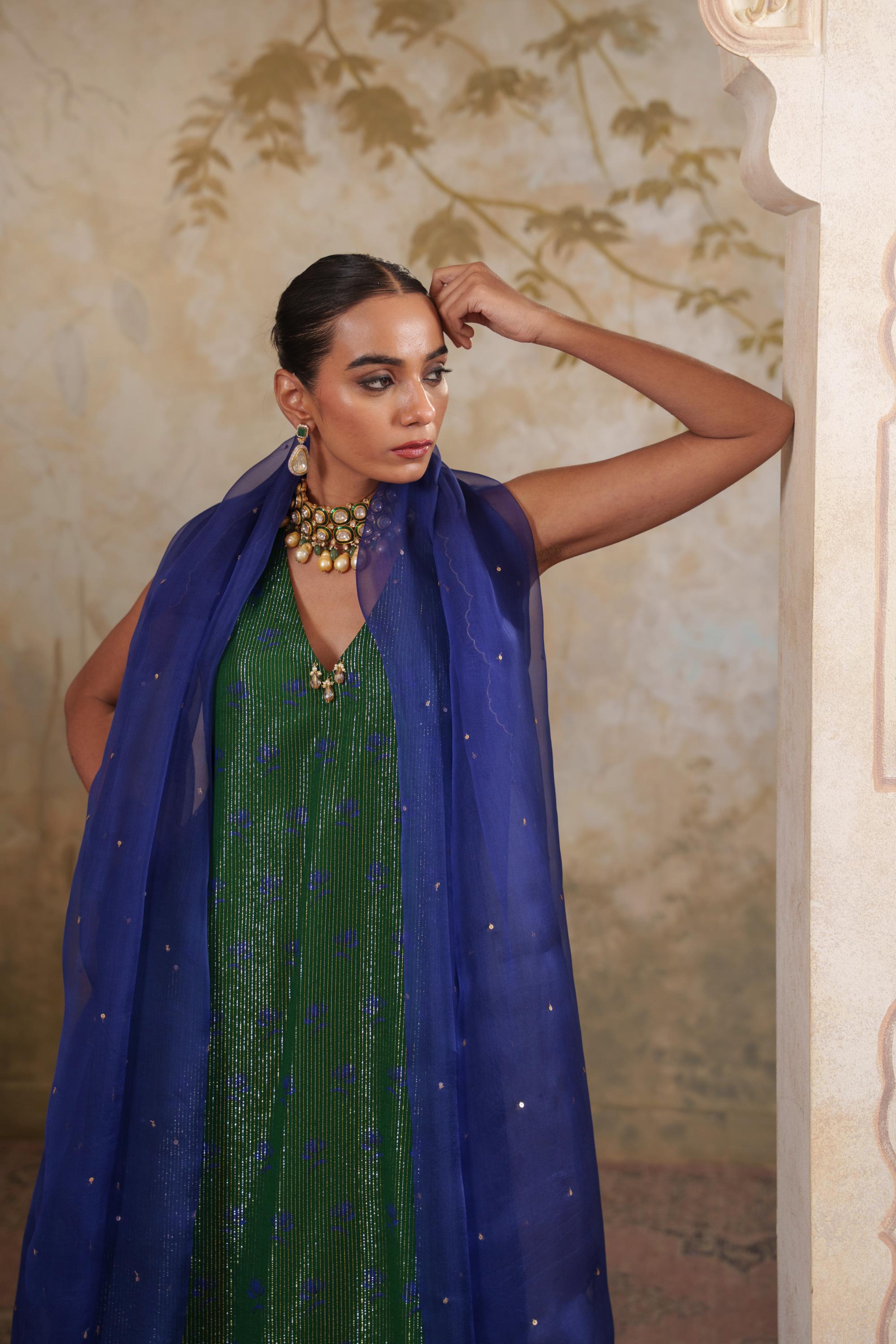 Maya: Green Short Kurta with Sharara & Dupatta Set