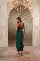 Maya: Green Ombre Embroidred Cape W/Blouse & Drape Skirt