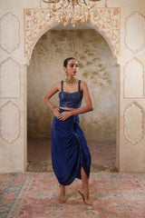 Maya: Blue Ombre Embroidred Cape W/Blouse & Drape Skirt