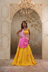 Maya: Yellow Digital Printed Embroidered Lehenga with Blouse & Dupatta