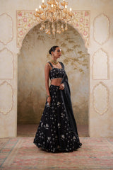 Maya: Black Digital Printed Embroidered Lehenga with Blouse & Dupatta