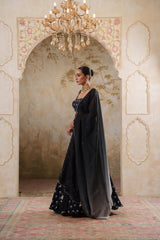 Maya: Black Digital Printed Embroidered Lehenga with Blouse & Dupatta