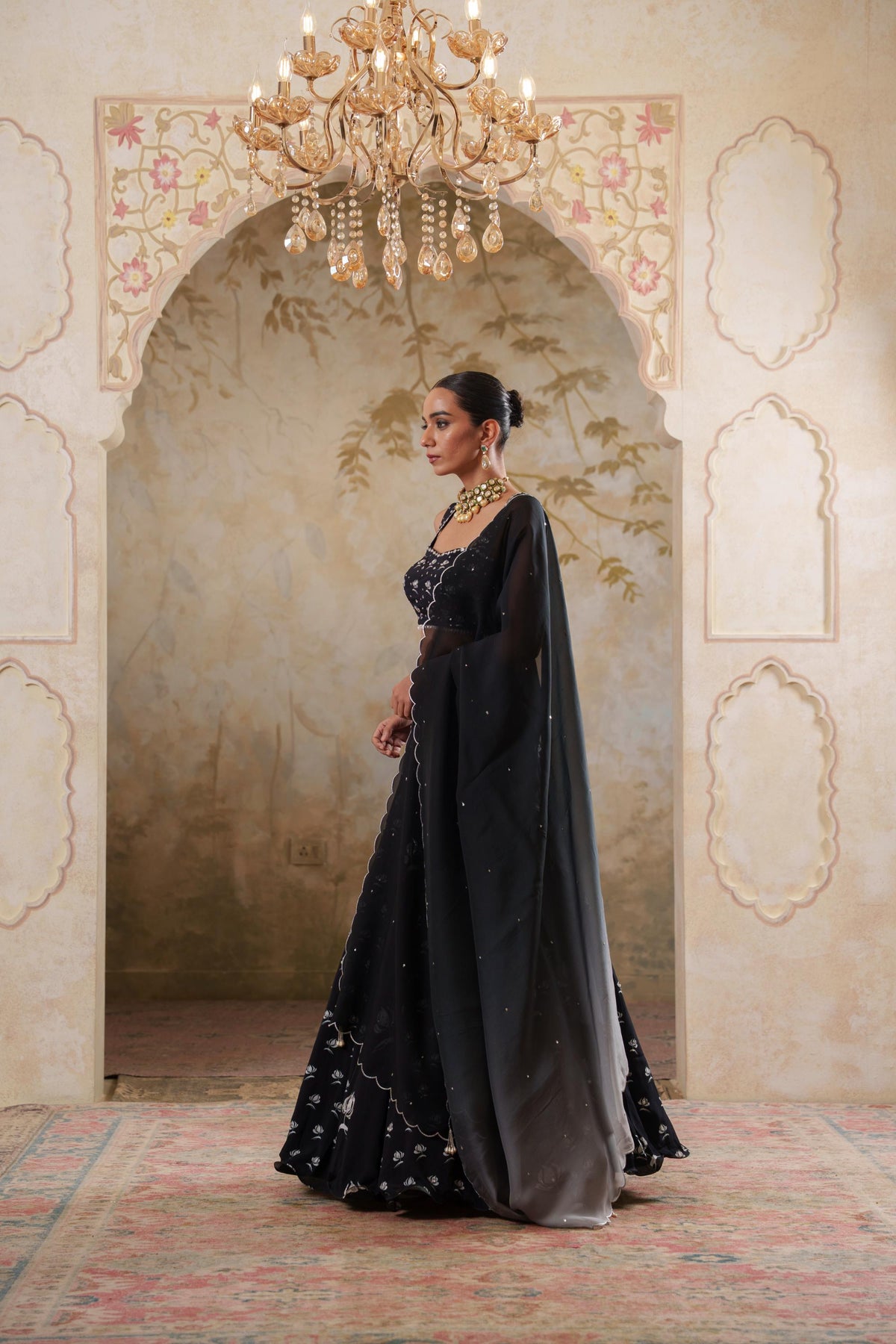 Maya: Black Digital Printed Embroidered Lehenga with Blouse & Dupatta