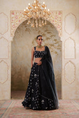 Maya: Black Digital Printed Embroidered Lehenga with Blouse & Dupatta
