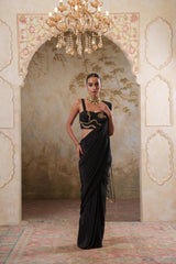 Maya: Black Embroidered Blouse With Drape Saree