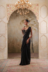 Maya: Black Embroidered Blouse With Drape Saree