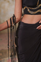 Maya: Black Embroidered Blouse With Drape Saree