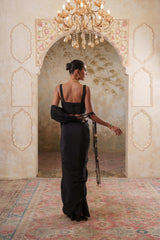 Maya: Black Embroidered Blouse With Drape Saree
