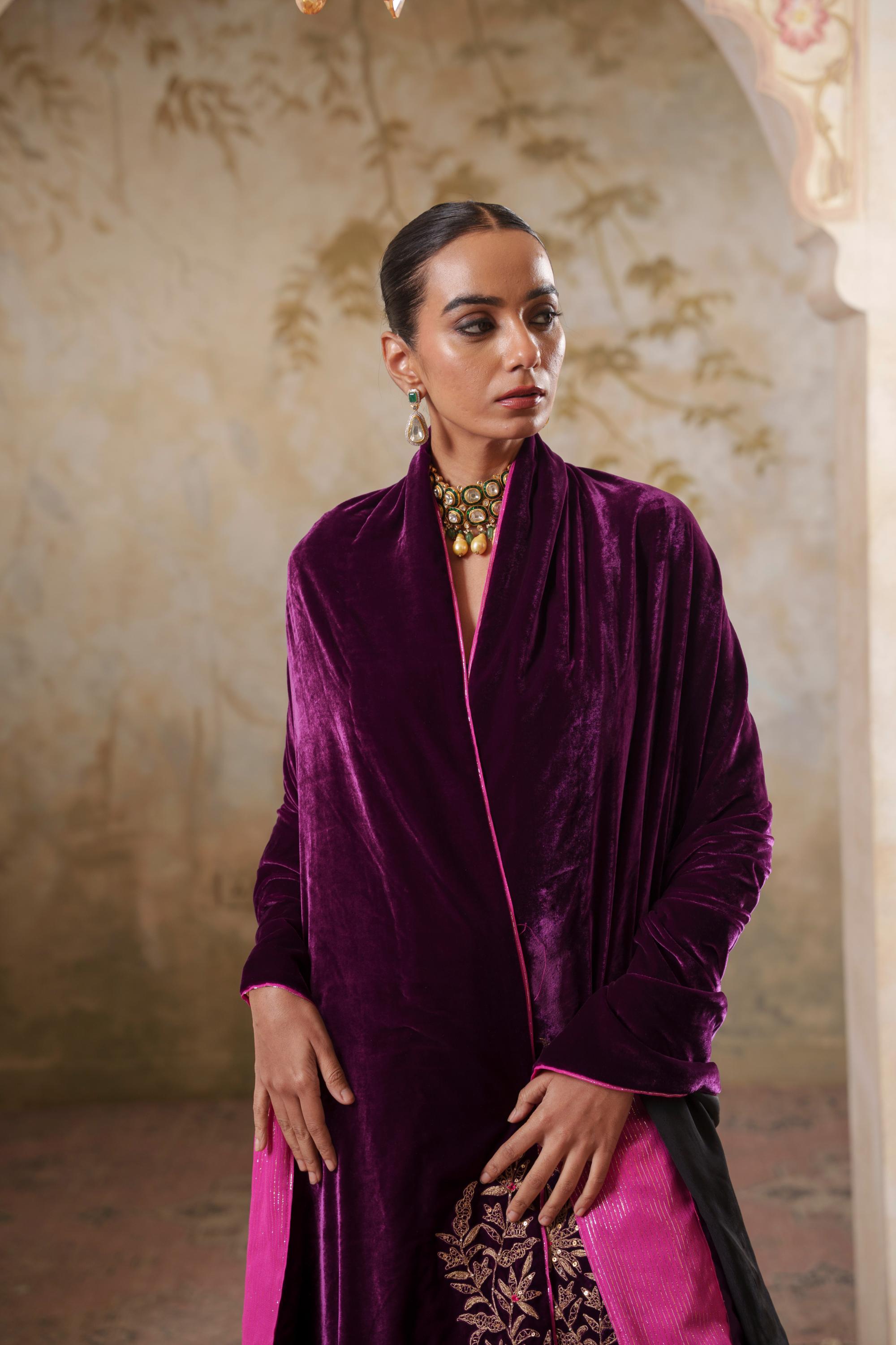 AFREEN: Purple Embroidered Duashala