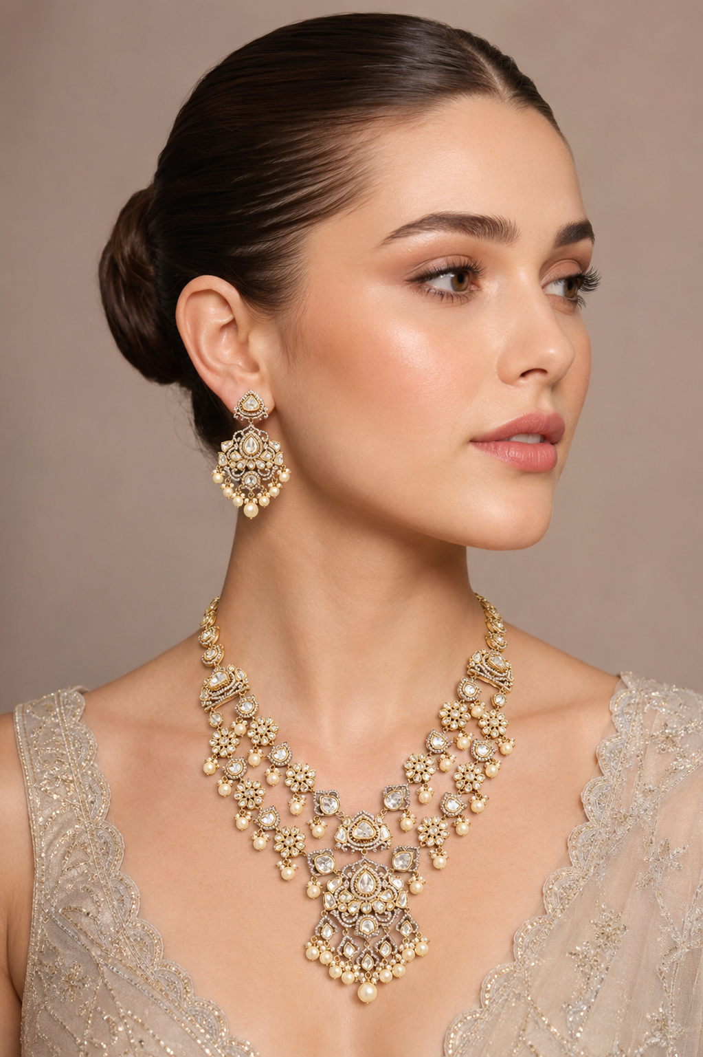 Bold and dramatic polki necklace set with matching earrings