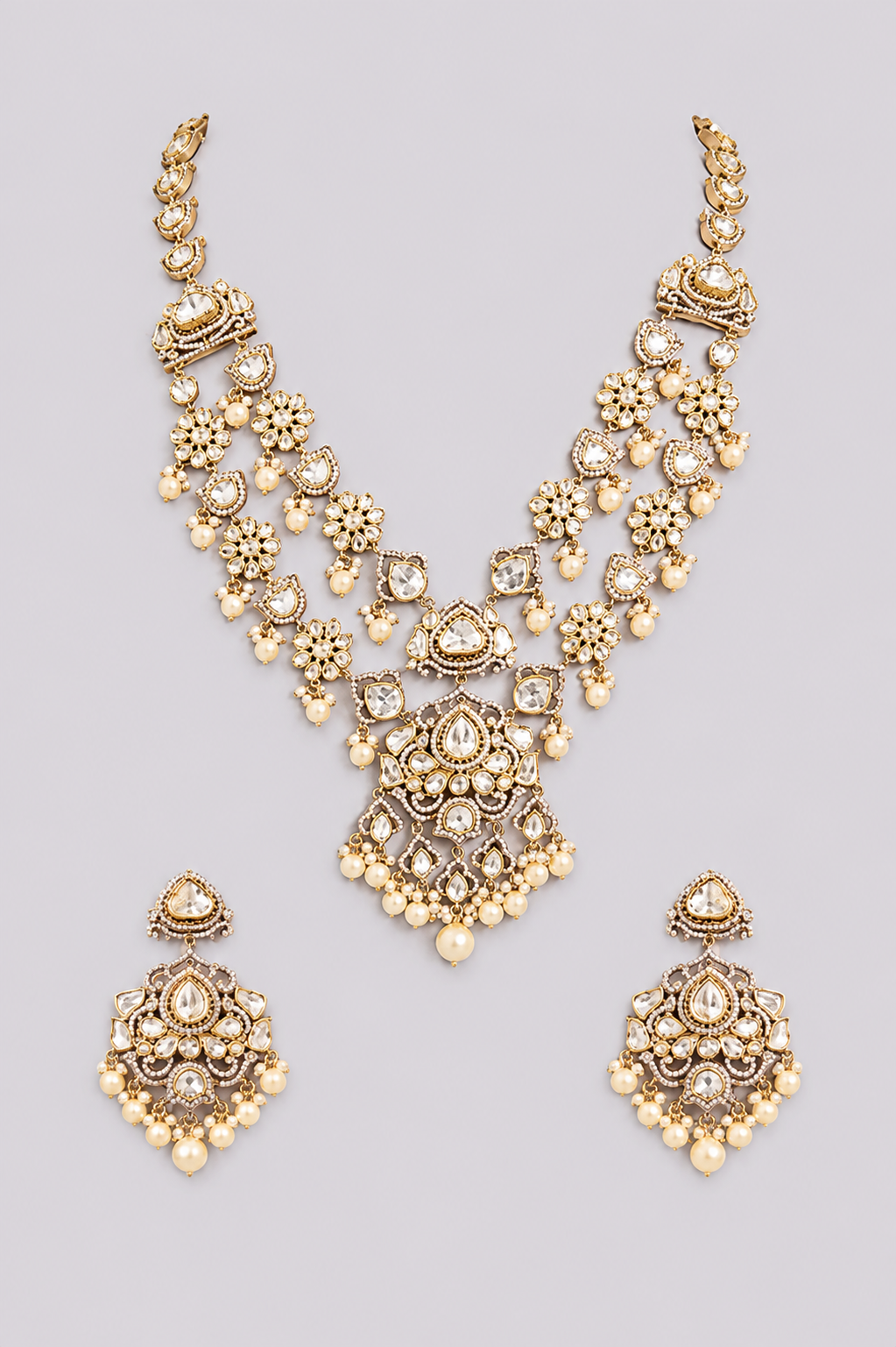 Bold and dramatic polki necklace set with matching earrings