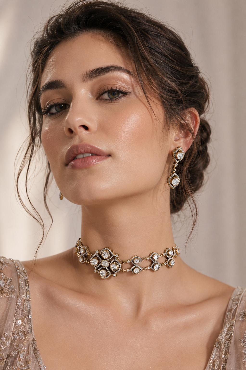 Elegant yet dramatic polki choker set with matching earrings