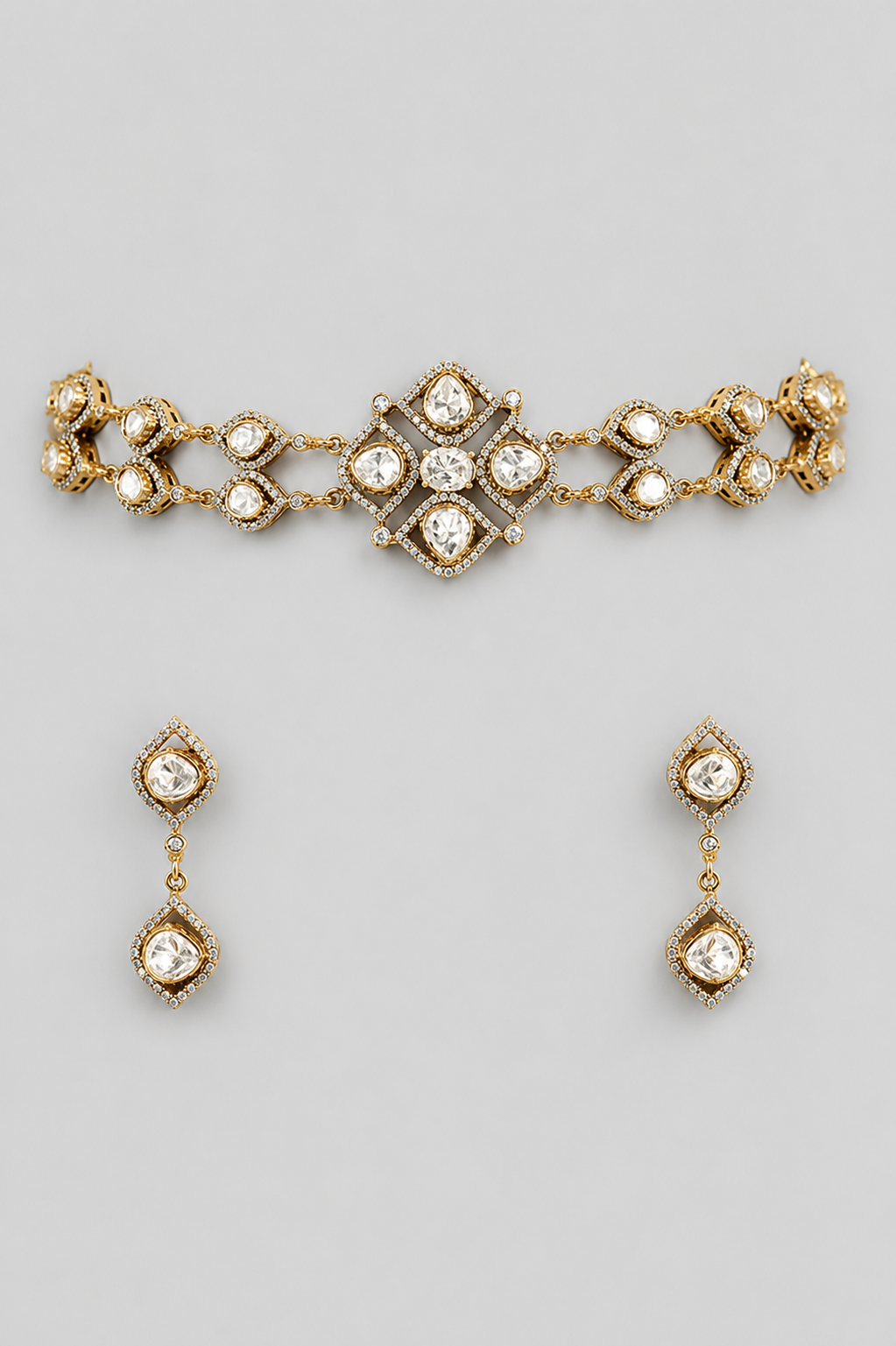 Elegant yet dramatic polki choker set with matching earrings