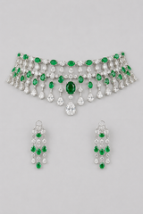 Elegant and classy diamond necklace set with emeralds