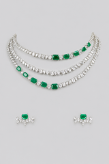 Elegant and classy diamond long necklace set with emeralds