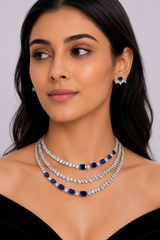 Elegant and classy diamond long necklace set with sapphires