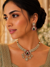 Beautiful and elegant kundan polki necklace set with matching earrings