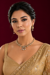 Elegant and petit two tone finish necklace set with matching earrings
