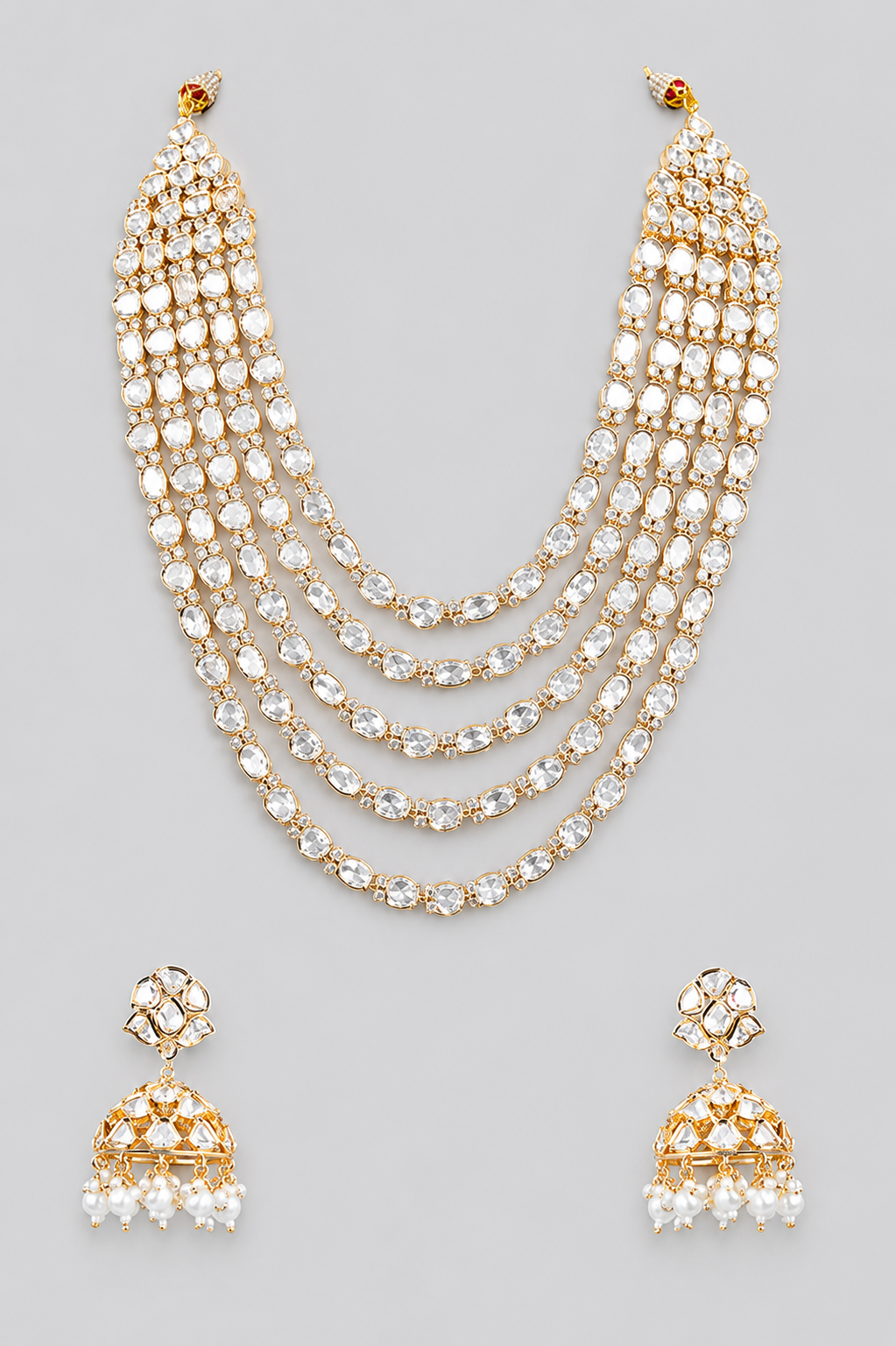 Bold and dramatic kundan long necklace set with matching earrings