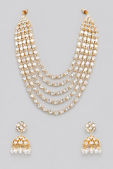 Bold and dramatic kundan long necklace set with matching earrings