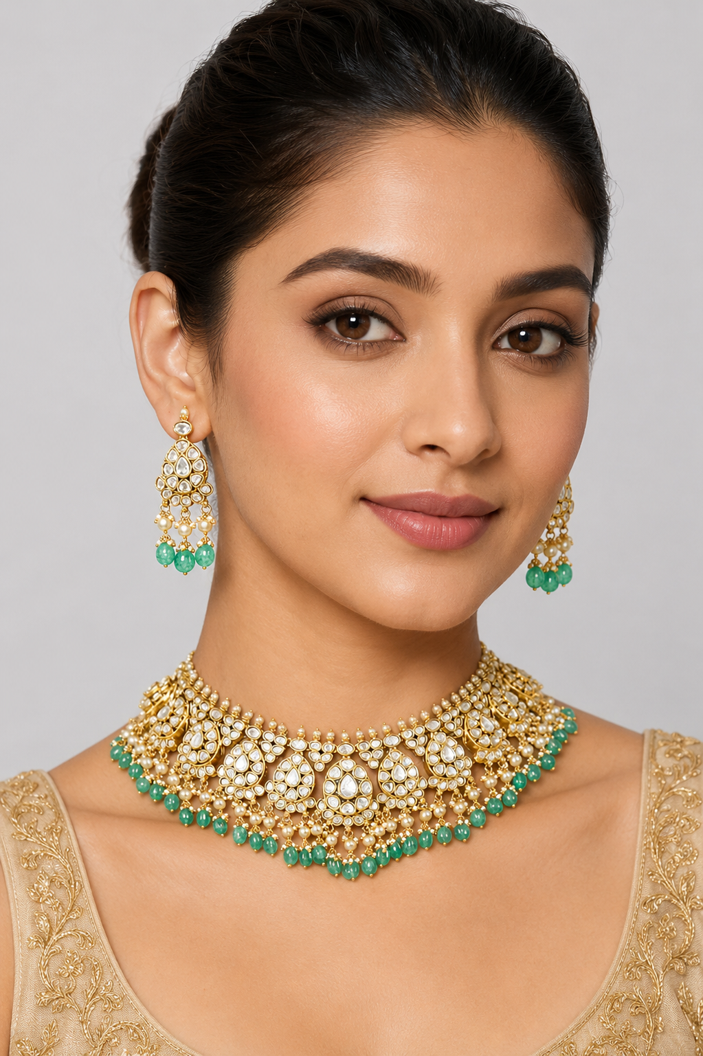 Traditional yet classic kundan necklace set with matching earrings