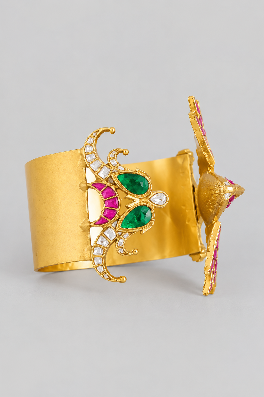 Bold and dramatic multicolor kundan polki bird shape openable cuff