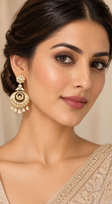 Traditional yet elegant pair of gold finish kundan chaandbalis