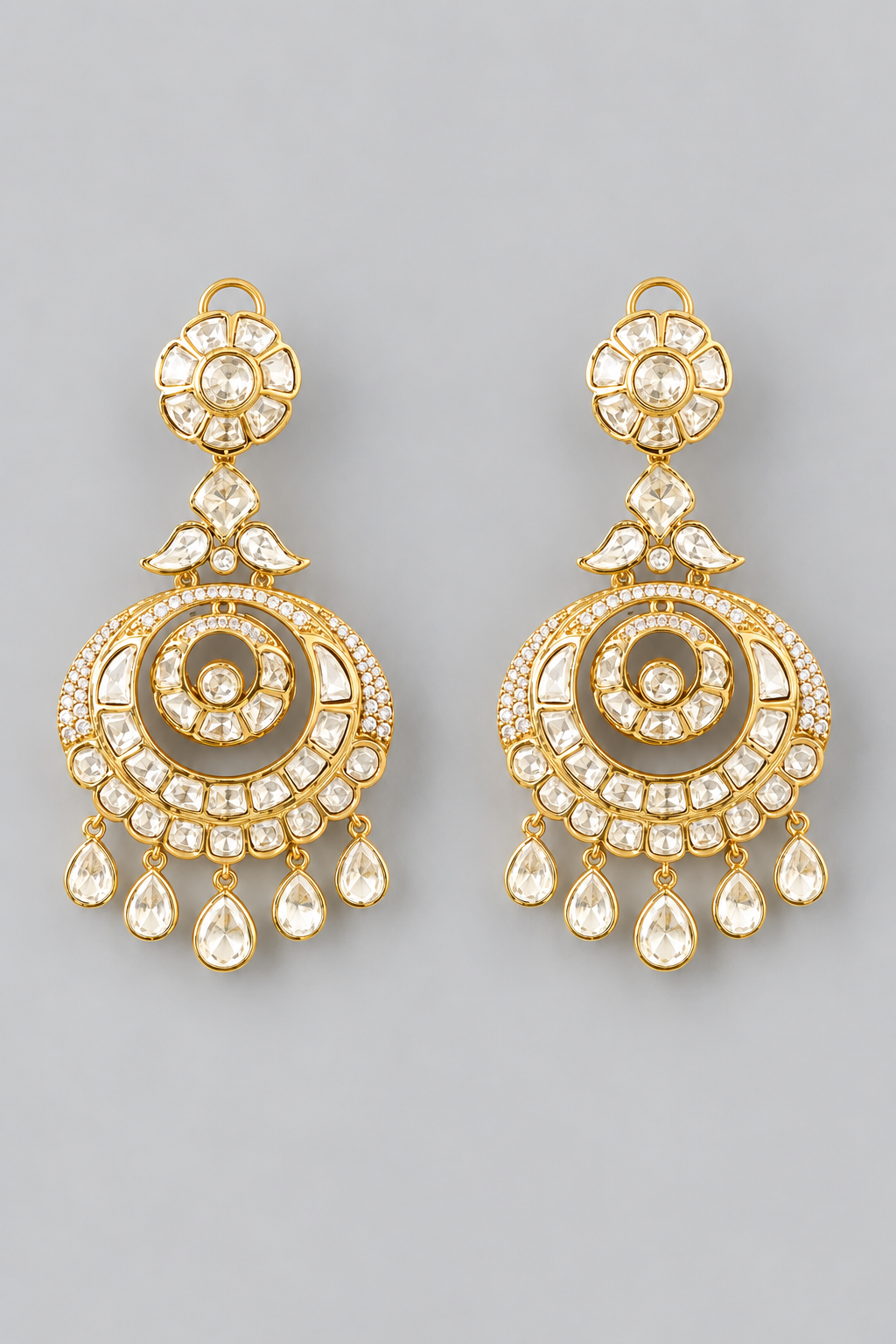 Traditional yet elegant pair of gold finish kundan chaandbalis