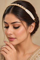 Beautifully arranged dainty kundan polki sheeshpatti with pearl strings
