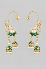 Traditional yet bold pair of gold finish kundan meenakari earcuffs