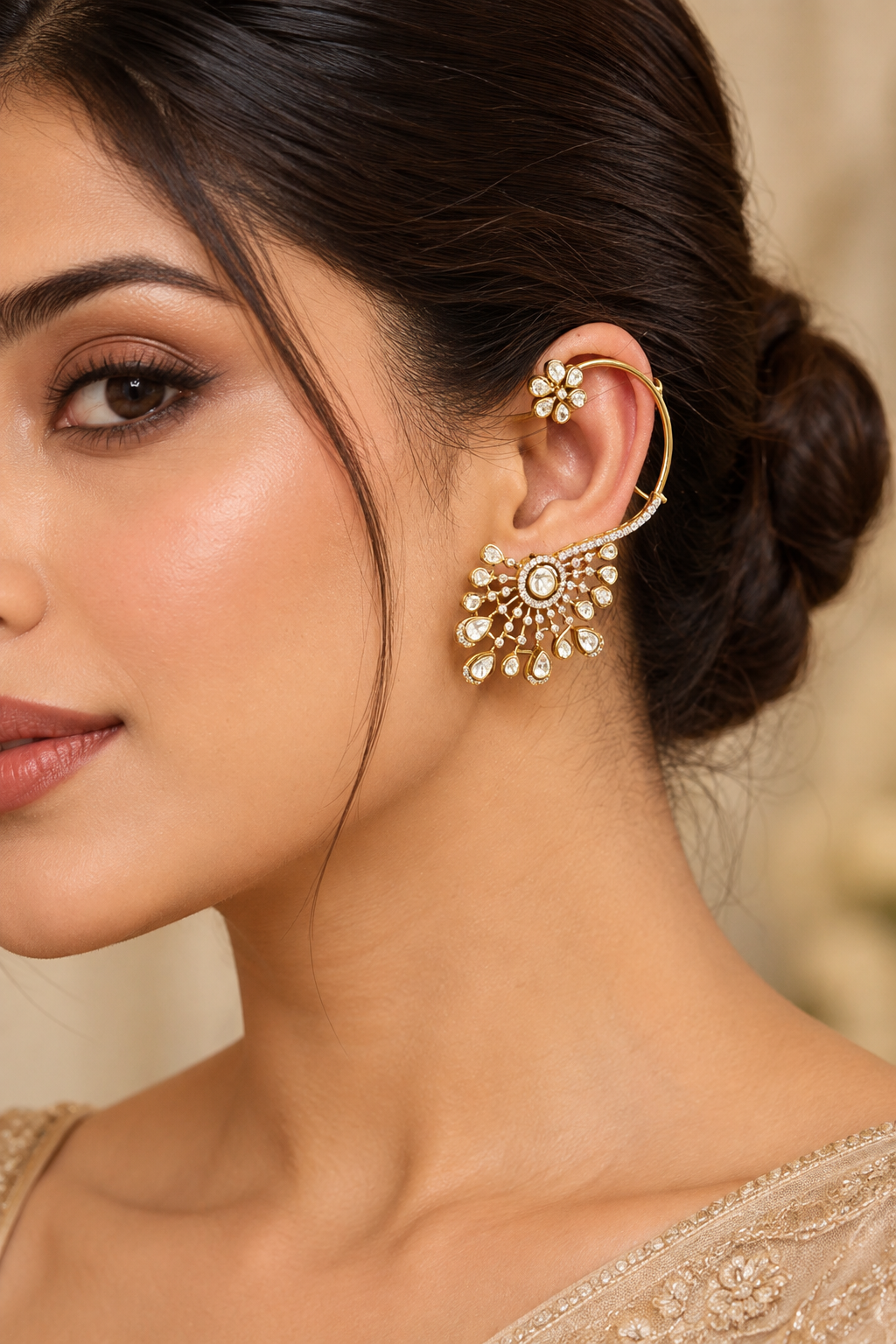 Bold and dramatic pair of kundan polki earcuffs
