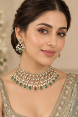 Bold and dramatic kundan polki bridal necklace set in two tone finish with matching pair of earrings