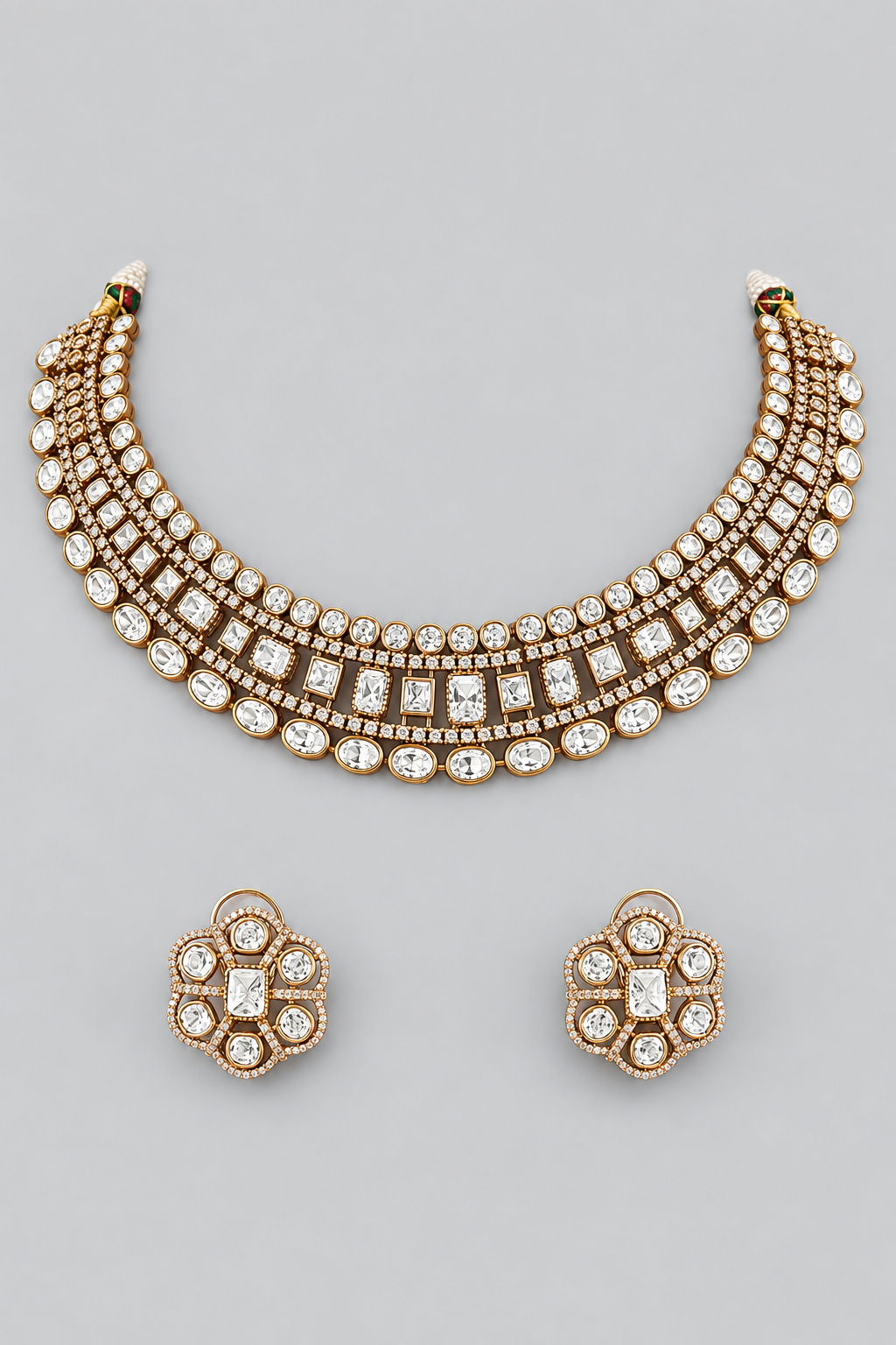 Elegant and petit two tone finish necklace set with matching earrings